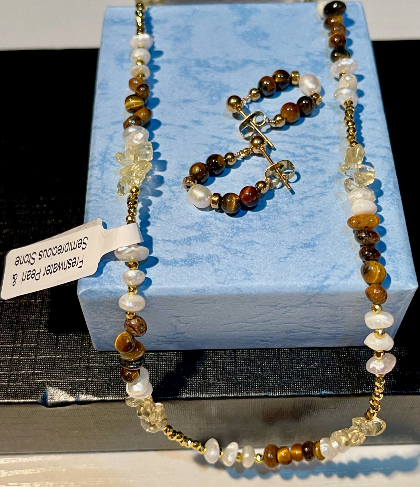 Set of Freshwater Pearl Necklace and Earrings